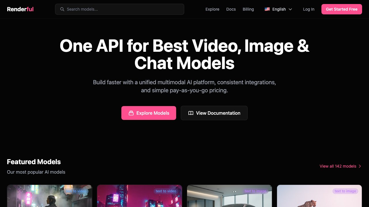 Renderful homepage — Renderful vs fal.ai comparison